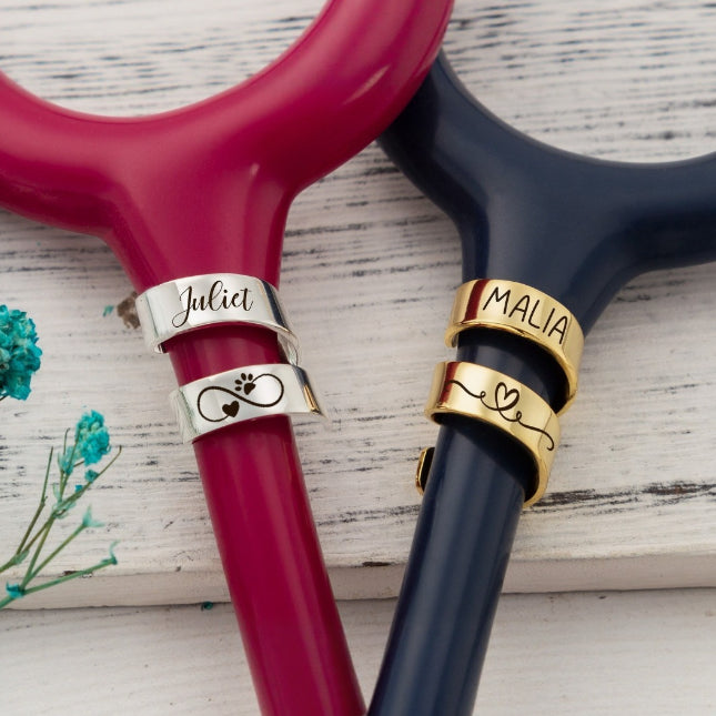 Custom engraved name tag for stethoscope ring