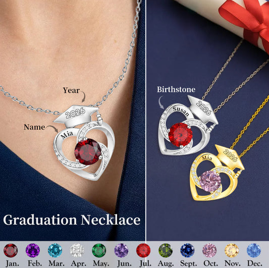 Personalized Graduation Cap Birthstone Necklace